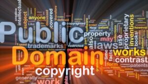 Background concept wordcloud illustration of public domain work glowing light